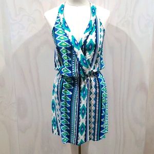 Parker Race Back Aztec Print Silk Mini Dress Small